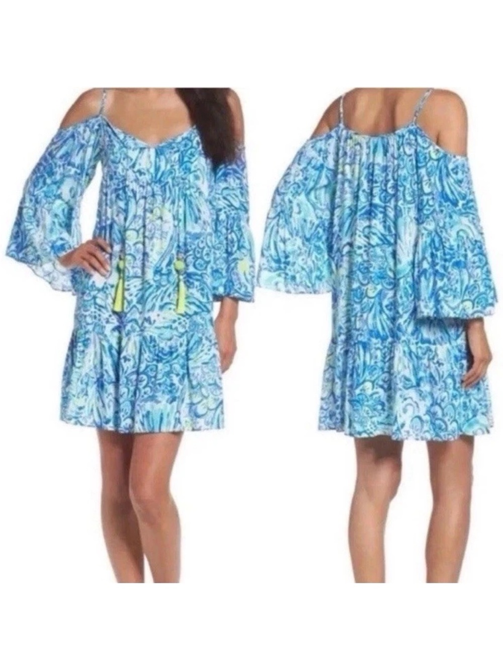 Lilly Pulitzer Alanna blue crush swing dress small tassels excellent rare HTF